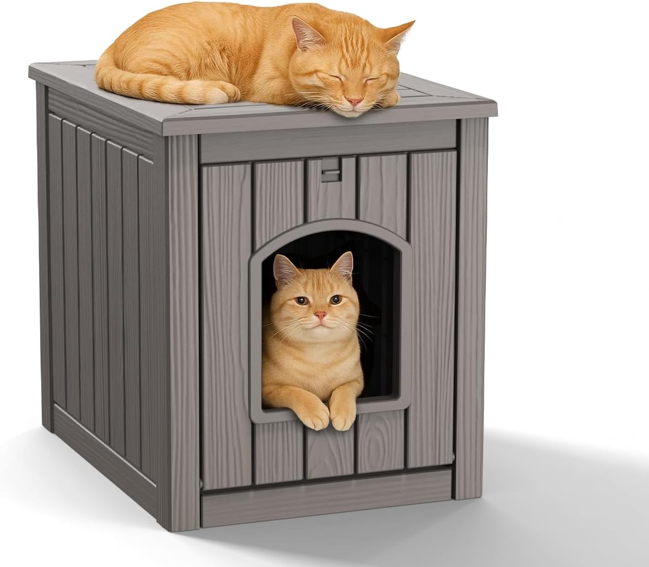 Joxxoaa Outdoor resin weatherproof cat house, ventilated and insulated for Cats, Kittens,Puppies, washable,easy to assemble,scratch- and bite-resistant,non-stick to hair (gray)，Father's Day Gift