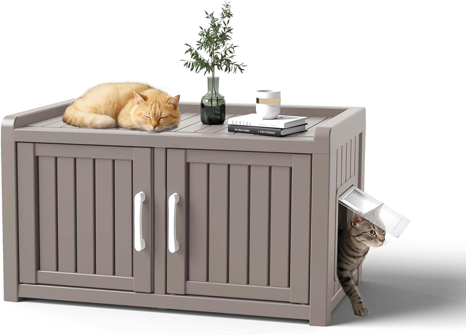 Joxxoaa Outdoor resin weatherproof cat house,ventilated and insulated for Cats,Kittens,Puppies,washable,easy to assemble,scratch and bite-resistant,non-stick to hair (gray)