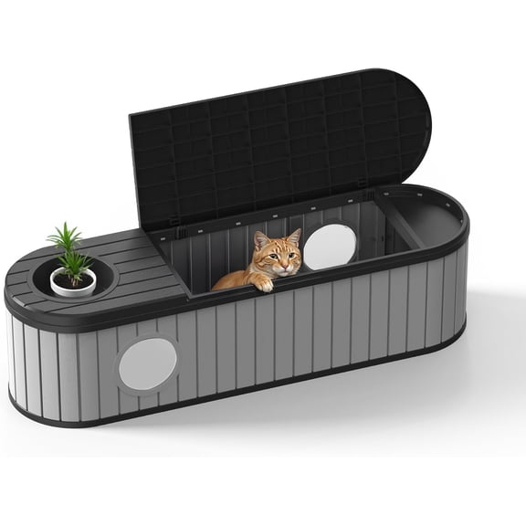Joxxoaa Outdoor resin weatherproof cat house,ventilated and insulated for Cats, Kittens,Puppies,washable,easy to assemble,scratch- and bite-resistant,non-stick to hair (gray),Independence Day
