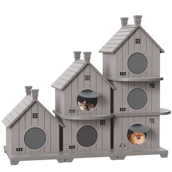 Joxxoaa Outdoor resin weatherproof cat house,ventilated and insulated for Cats,Kittens,Puppies,washable,easy to assemble,scratch and bite-resistant, non-stick to hair (gray)
