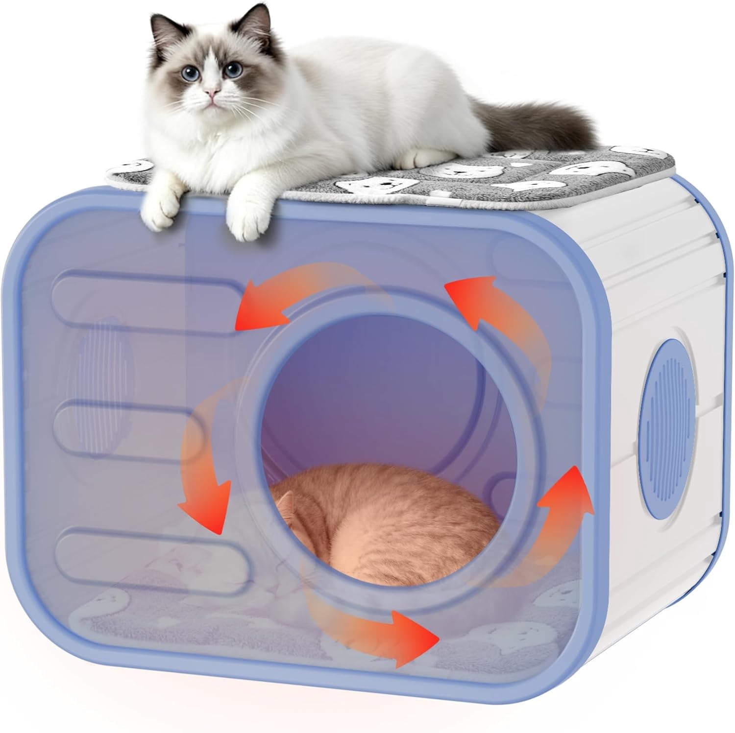 Joxxoaa Outdoor resin weatherproof cat house,with mat ventilated and insulated for Cats,Kittens,Puppies,washable,easy to assemble,scratch and bite-resistant,non-stick to hair (blue)