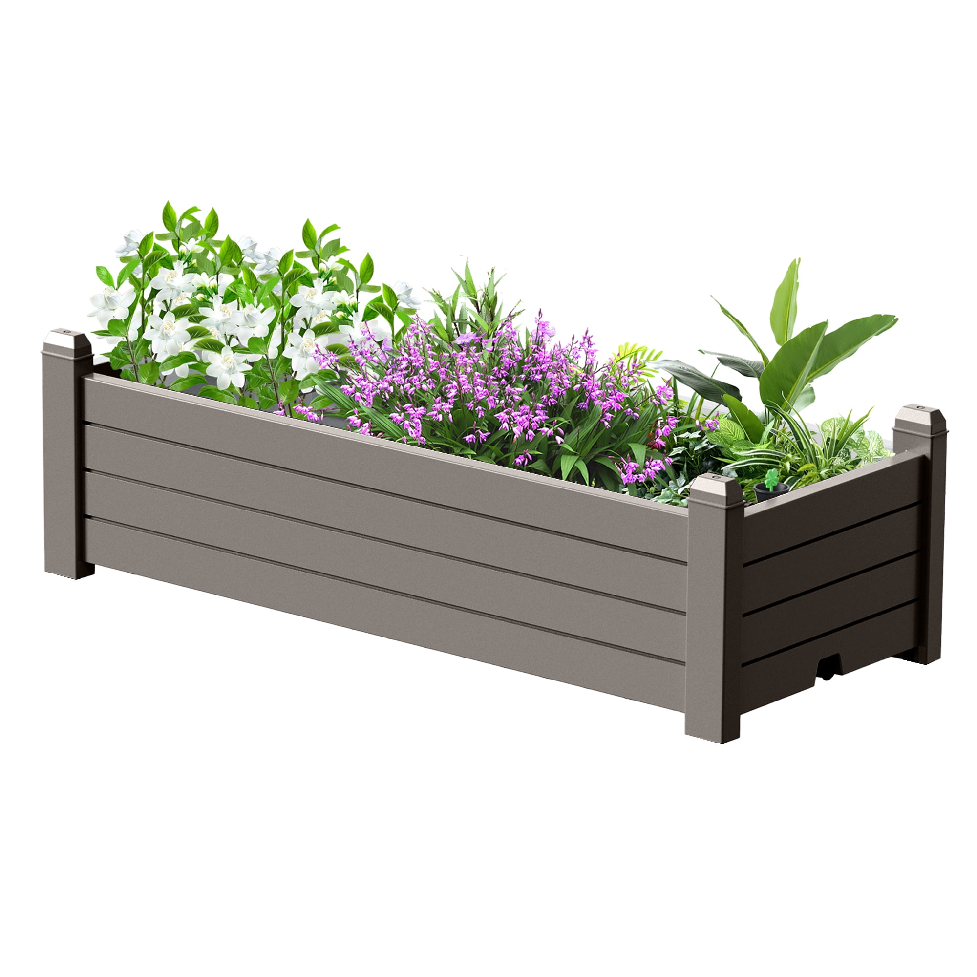 Joxxoaa Raised Garden Bed,Self-Watering Outdoor Raised Planter Box with Drainage Plug and Gauge for Vegetables, Flowers and Herbs, Durable Rustproof Resin for Backyard Patio Porch (Grey)