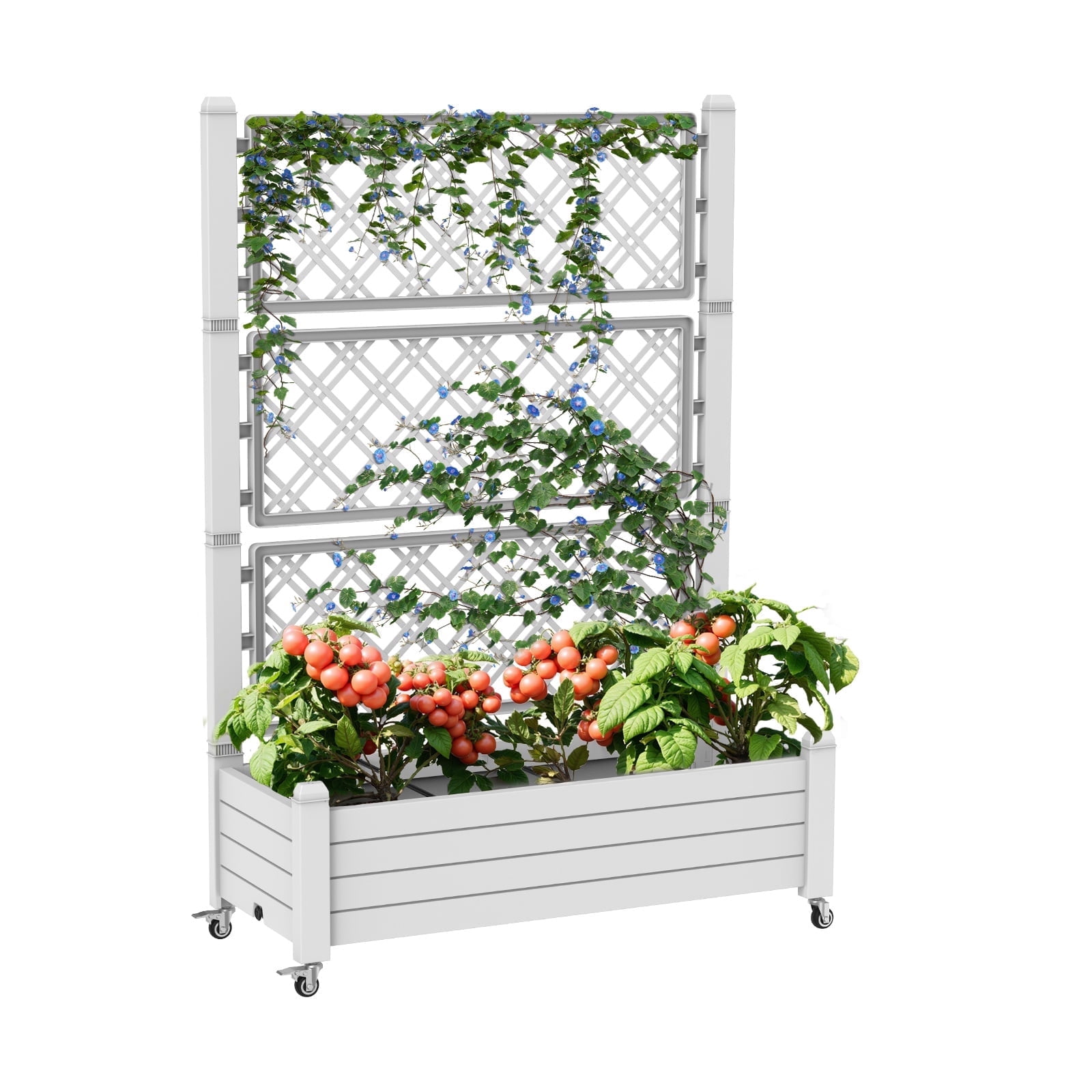 Joxxoaa Raised Garden Bed with Trellis, Large Outdoor Planter Trellis Box with Drainage Holes and Wheels for Climbing Plants.(Ashen）