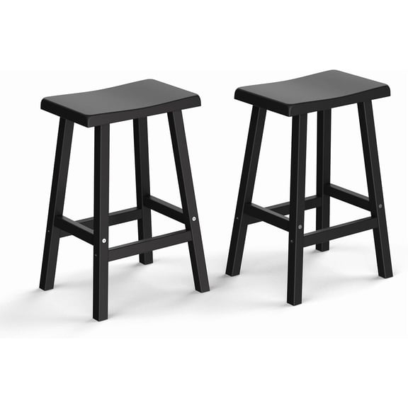 Joxxoaa Solid Wood Saddle-Seat Counter-Height Bar Stools with Footrest for Kitchen Island, 24-Inch Tall, Black, Set of 2,Independence Day