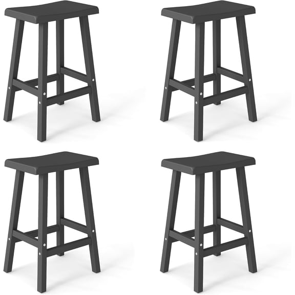 Joxxoaa Solid Wood Saddle-Seat Counter-Height Bar Stools with Footrest for Kitchen Island, 24-Inch Tall, Black, Set of 4