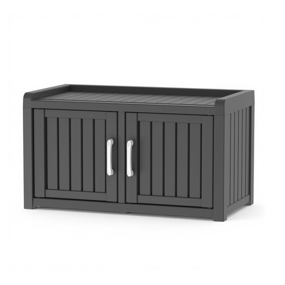 Joxxoaa storage Benches Double-Door Shoe Cabinet – Resin Storage Bench with Shoe Rack for Entryway (Black, Dual-Sided)