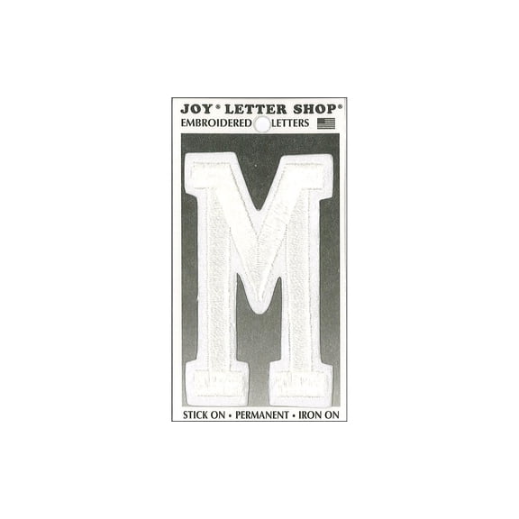 Joy Applique Letter Iron On Varsity 3" White M