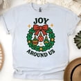 thumbnail image 1 of Joy Around Us Graphic Tee | Holiday Wreath Shirt | Unisex Casual T-Shirt, Ash, Size 3XL, 1 of 6