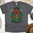 thumbnail image 1 of Joy Around Us Graphic Tee | Holiday Wreath Shirt | Unisex Casual T-Shirt, Dark Heather, Size 3XL, 1 of 6