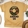 thumbnail image 1 of Joy Around Us Shirt | Wreath Graphic Tee with Ornaments | Unisex Casual T-Shirt, Gold, Size S, 1 of 6