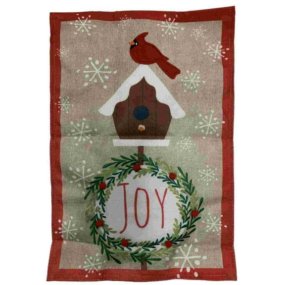 Joy Cardinal Holiday Decorative Burlap Garden Flag 18 x 12.5 Inch