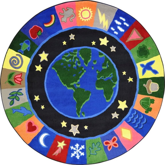 Joy Carpets Kid Essentials EarthWorks 7'7" Round Area Rug in Color Multi