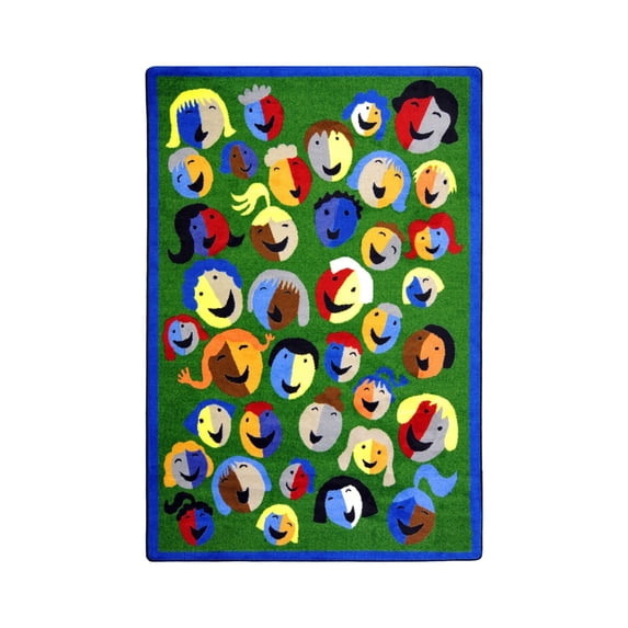 Joy Carpets Kid Essentials - Early Childhood Joyful Faces - Rectangle - 5'4" x 7'8"- Green