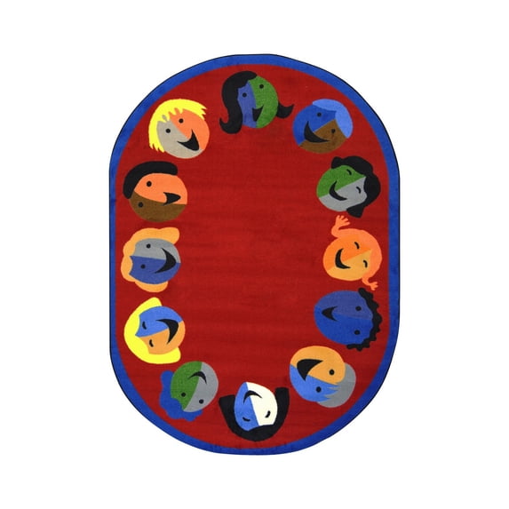 Kid Essentials - Early Childhood Joyful Faces, 5'4" x 7'8" Oval, Red