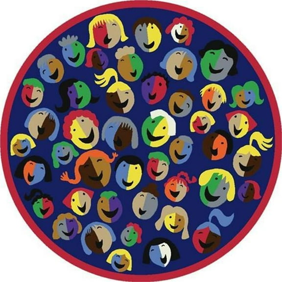 Joy Carpets 1406E-01 Joyful Faces Blue 7 ft.7 in. Round  WearOn Nylon Machine Tufted- Cut Pile Just for Kids Rug