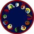 thumbnail image 1 of Joy Carpets Kid Essentials Joyful Faces 77" Round Indoor Area Rug in Color Blue, 1 of 2