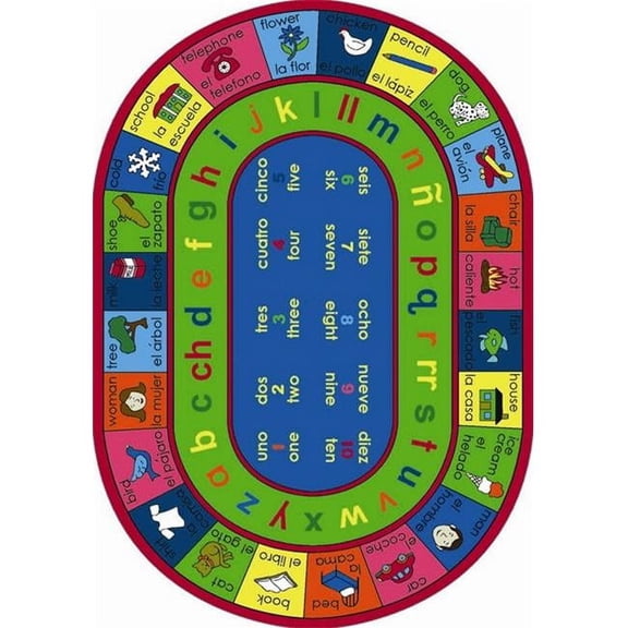 Joy Carpets 1412CC LenguaLink- Spanish 5 ft.4 in. x 7 ft.8 in. Oval  WearOn Nylon Machine Tufted- Cut Pile Educational Rug