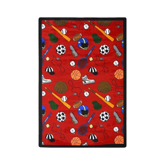 Joy Carpets 1417D-01 Multi-Sport Red 7 ft.8 in. x 10 ft.9 in. WearOn Nylon Machine Tufted- Cut Pile Sports Rug