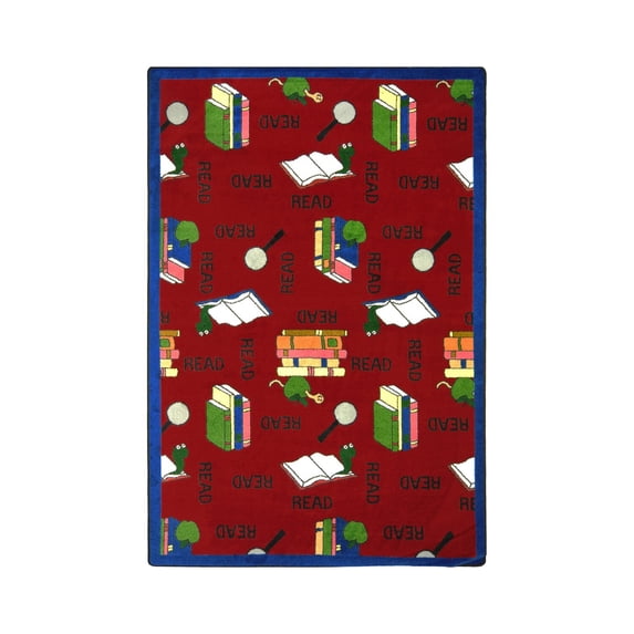 Joy Carpet Kid Essentials Language and Literacy Bookworm Rug Rectangle Red 3'10" x 5'4"