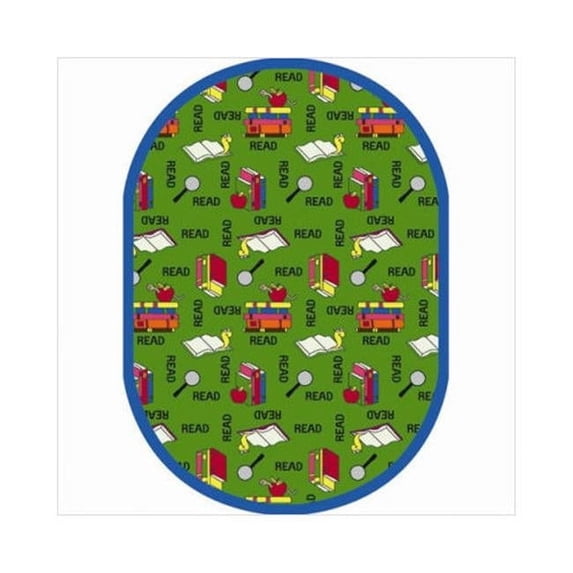 Joy Carpets 1419CC-02 Bookworm Green 5 ft.4 in. x 7 ft.8 in. Oval WearOn Nylon Machine Tufted- Cut Pile Just for Kids Rug