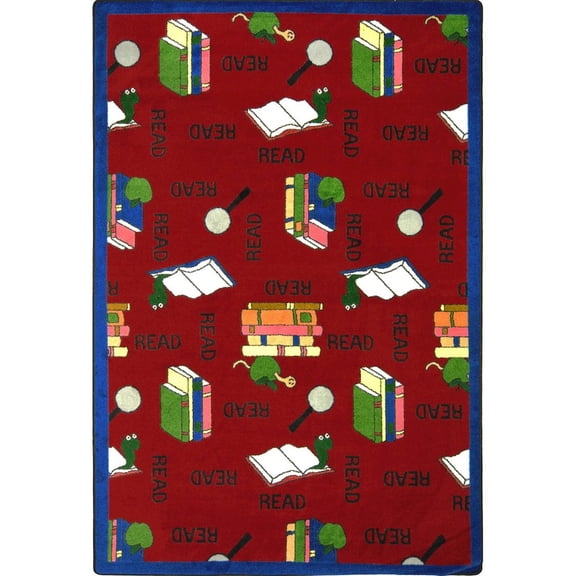 Joy Carpets Kid Essentials Bookworm 7'8" x 10'9" Area Rug in Color Red