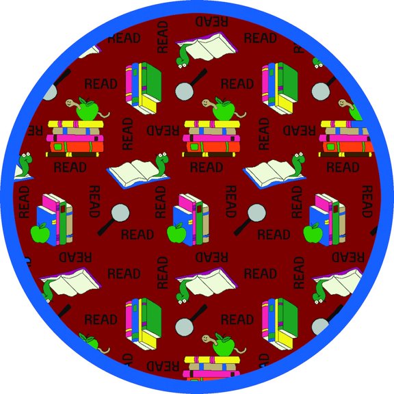 Joy Carpets Kid Essentials Bookworm 7'7" Round Area Rug in Color Red