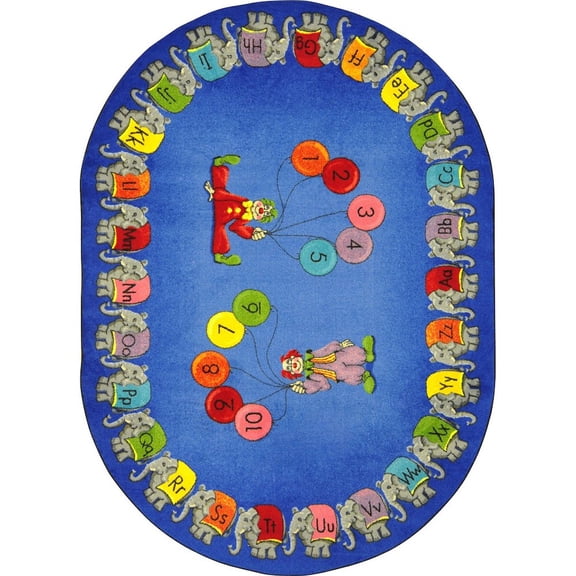 Joy Carpets Kid Essentials Circus Elephant Parade 5'4" x 7'8" Oval Area Rug in Color Multi
