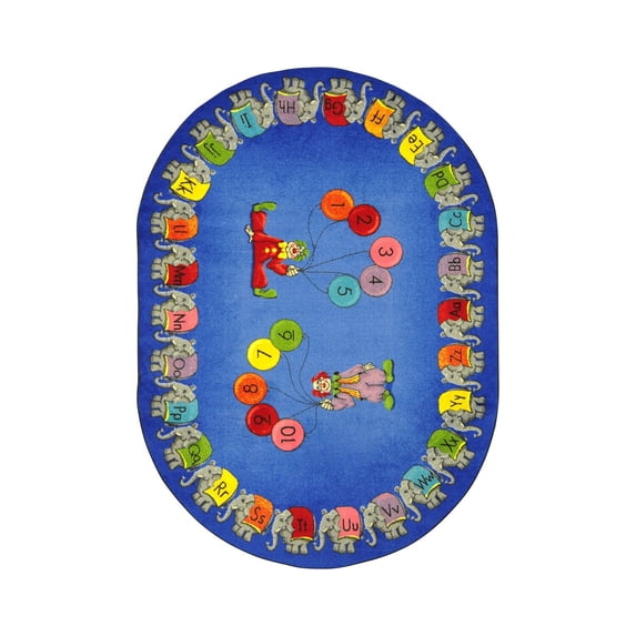 Kid Essentials - Early Childhood Circus Elephant Parade, 7'8" x 10'9" Oval, Multicolored