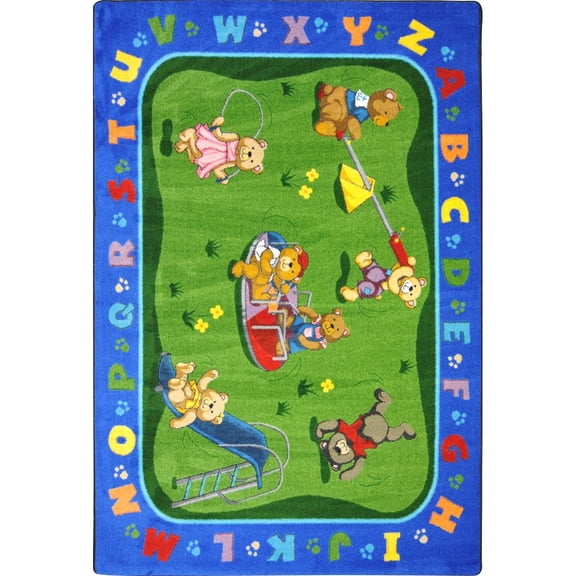 Joy Carpets Kid Essentials Teddy Bear Playground 5'4" x 7'8" Area Rug in Color Multi