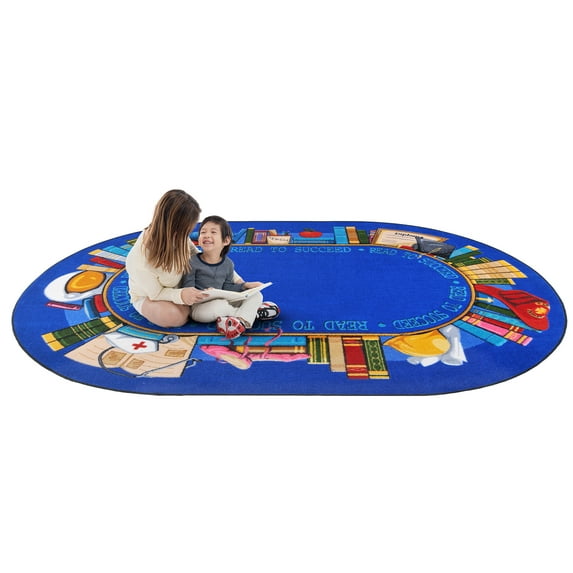 Joy Carpets Kid Essentials Read to Succeed 78" x 109" Oval Indoor Area Rug in Color Multi