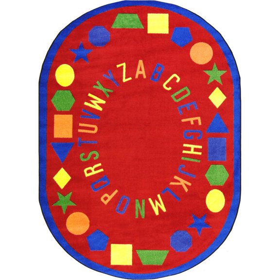 Joy Carpets Kid Essentials First Lessons 5'4" x 7'8" Oval Area Rug in Color Red