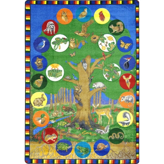 Joy Carpets Kid Essentials Tree of Life 7'8" x 10'9" Area Rug in Color Multi