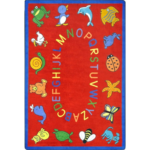 Joy Carpets Kid Essentials ABC Animals 7'8" x 10'9" Area Rug in Color Red