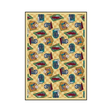 Joy Carpets 1461D-03 Kaleidoscope Fabulous Fifties Rectangle Whimsical Area Rugs  03 Gold - 7 ft. 8 in. x 10 ft. 9 in.