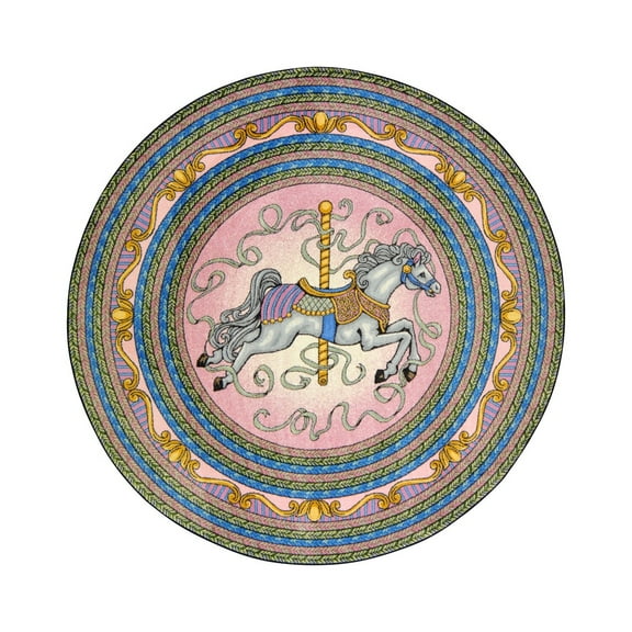 Joy Carpets 1473E-02 Carousel Pink 7 ft.7 in. Round  WearOn Nylon Machine Tufted- Cut Pile Just for Kids Rug