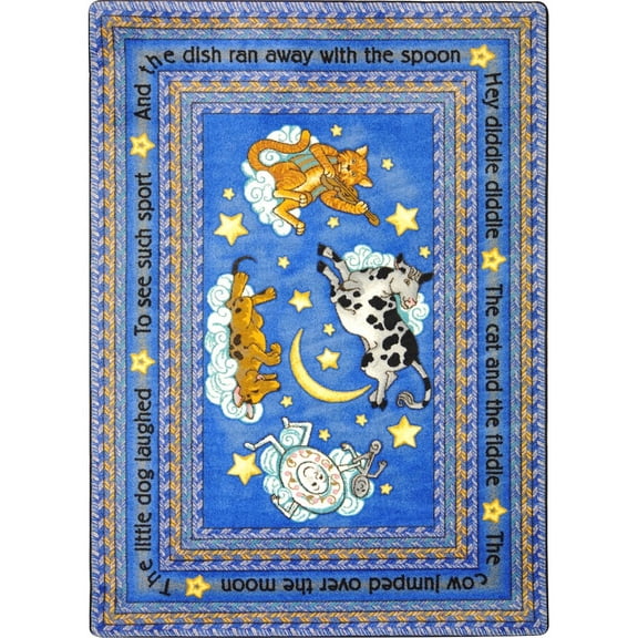Joy Carpets Kid Essentials Hey Diddle Diddle 5'4" x 7'8" Area Rug in Color Blue