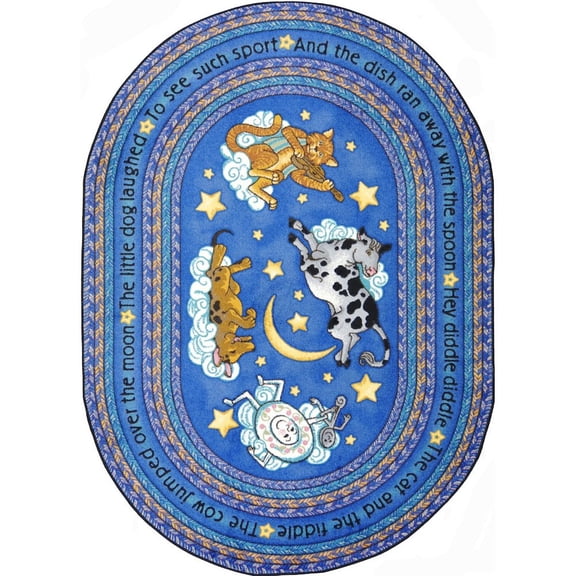 Kid Essentials - Infants & Toddlers Hey Diddle Diddle, 5'4" x 7'8" Oval, Blue