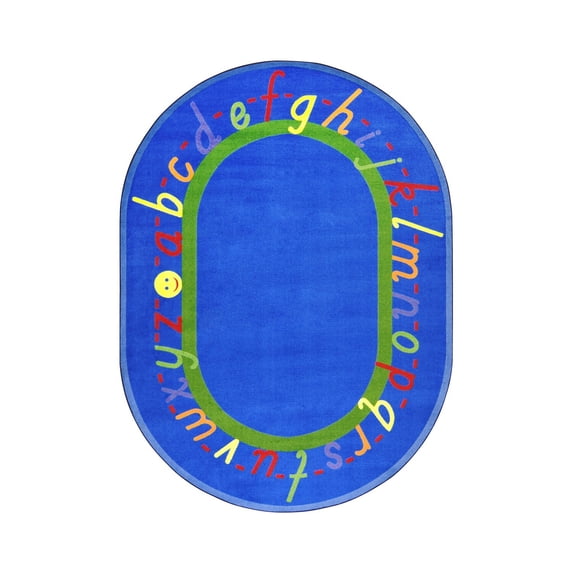 Kid Essentials - Early Childhood AlphaScript, 5'4" x 7'8" Oval, Blue