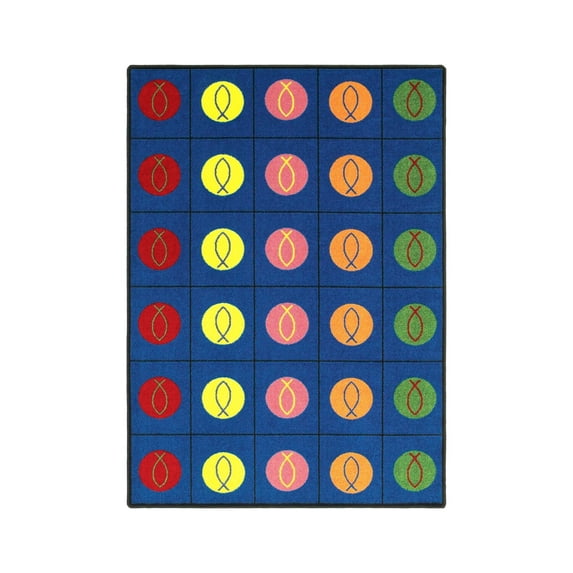 Joy Carpets 1497C Kid Essentials Circles & Symbols Rectangle Inspirational Area Rugs Multi Color - 5 ft. 4 in. x 7 ft. 8 in.