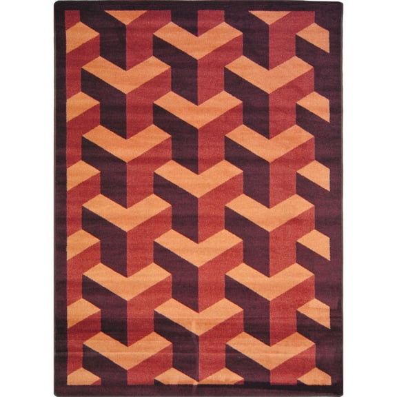Joy Carpets Kaleidoscope Rooftop 7'8" x 10'9" Area Rug in Color Burgundy