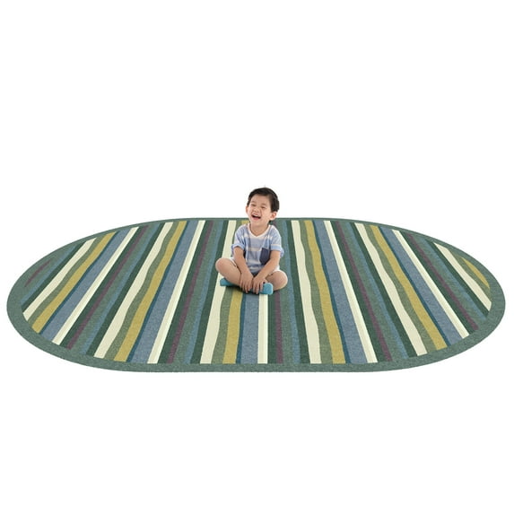 Joy Carpets Kid Essentials Yipes Stripes 78" x 109" Oval Indoor Area Rug in Color Soft