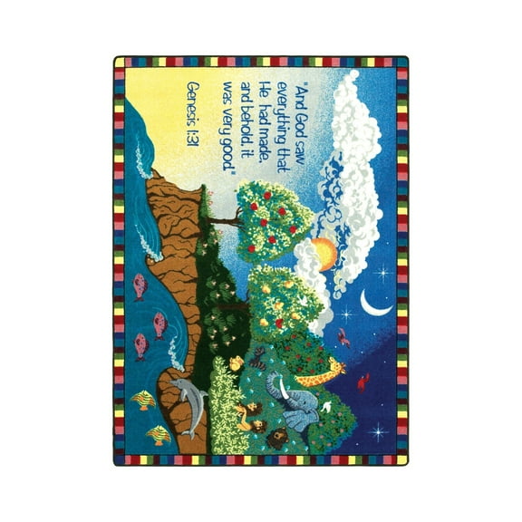 Joy Carpets 1548D Creation 7 ft.8 in. x 10 ft.9 in. WearOn Nylon Machine Tufted- Cut Pile Educational- Faith Based Rug