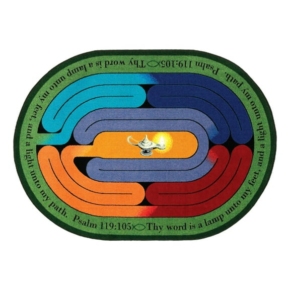 Joy Carpets 1552E Pathway of Light 7 ft.7 in. Round WearOn Nylon Machine Tufted- Cut Pile Educational- Faith Based Rug