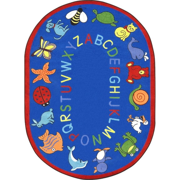 Joy Carpets Kid Essentials ABC Animals 10'9" x 13'2" Oval Area Rug in Color Blue