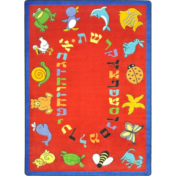 Joy Carpets Kid Essentials ABC Animals (Hebrew Alphabet) 7'8" x 10'9" Area Rug in Color Red