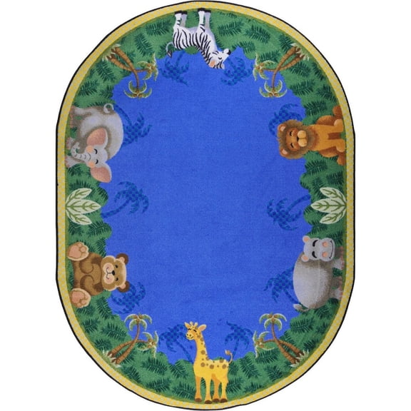 Joy Carpets Kid Essentials Jungle Friends 7'8" x 10'9" Oval Area Rug in Color Multi