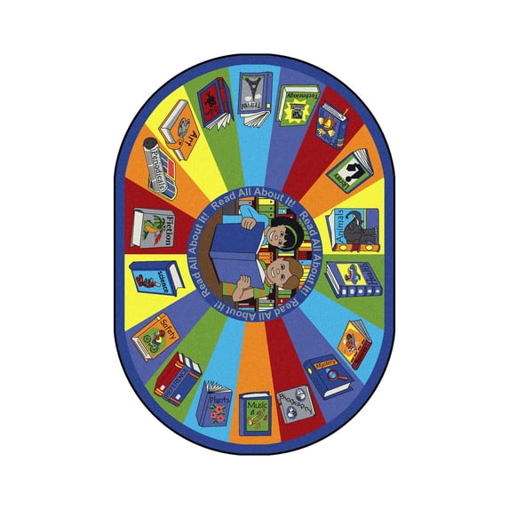 Kid Essentials - Language & Literacy Read All About It, 5'4" x 7'8" Oval, Multicolored