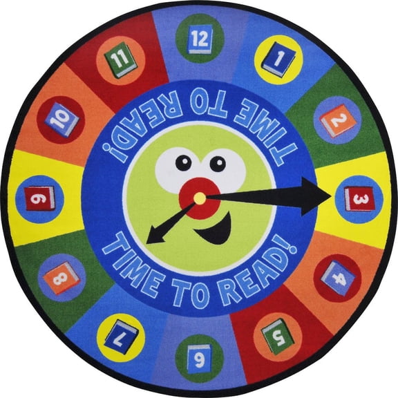 Joy Carpets Kid Essentials Time to Read 5'4" Round Area Rug in Color Multi