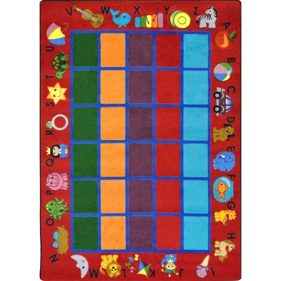 Joy Carpets Kid Essentials Alphabet Phonics 7'8" x 10'9" Area Rug in Color Red