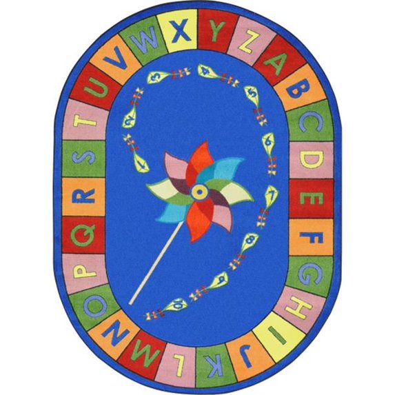 Alphabet Pinwheel 5'4" x 7'8" Oval area rug in color Multi